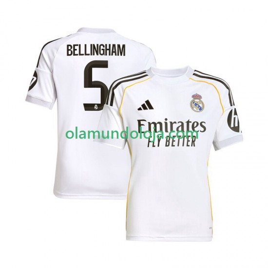 Camisola Real Madrid Jude Bellingham 5 Homem Equipamento Primeiro 2025-2026 Manga Curta
